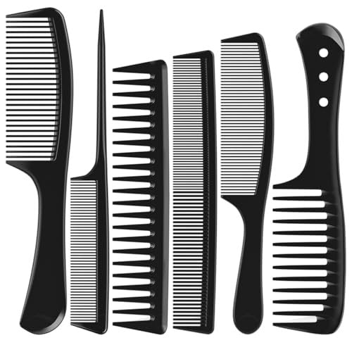 Kolavia 6-teiliges Haarkamm-Set Schwarz, langlebige breite und feine Zinken Rattenschwanz-Haarkämme für Frauen und Männer, professionelle Kämme für nasses lockiges natürliches Haar, Entwirren, Scheiteln, Tuschen, Stylen und Schneiden