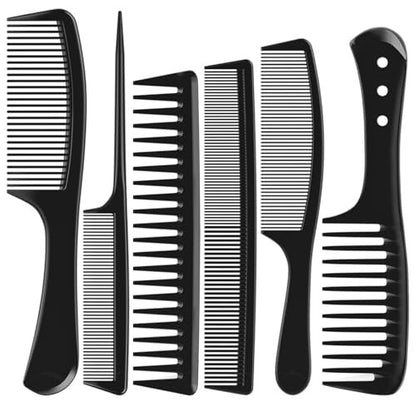 Kolavia 6-teiliges Haarkamm-Set Schwarz, langlebige breite und feine Zinken Rattenschwanz-Haarkämme für Frauen und Männer, professionelle Kämme für nasses lockiges natürliches Haar, Entwirren, Scheiteln, Tuschen, Stylen und Schneiden