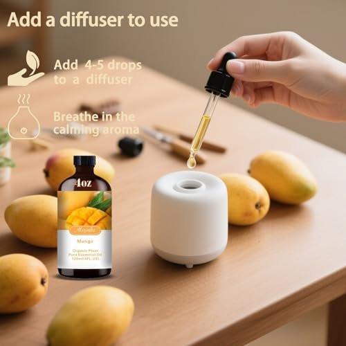 Mango Ätherisches Öl – Mango Duftöl für Diffuser, Luftbefeuchter, DIY Kerzen, Seife, süßer tropischer Duft, Zuhause, Geschenk bereit – MLYNKL Mango Öle (130 ml)