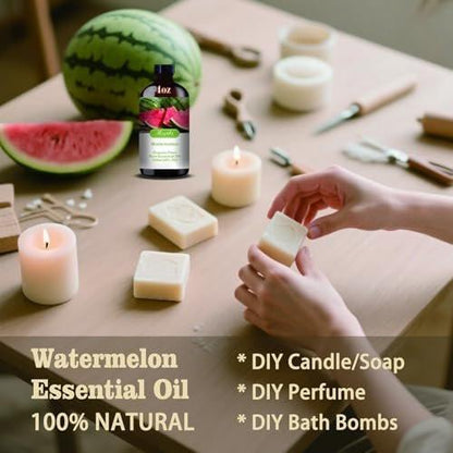Wassermelone Duftöl – Wassermelone Duftöl für Diffuser, Luftbefeuchter, DIY Kerzen, Seife, Frischer Duft, Sommer, Geschenkfertig – MLYNKL Wassermelone Öle (130 ml / 4,33 fl oz)