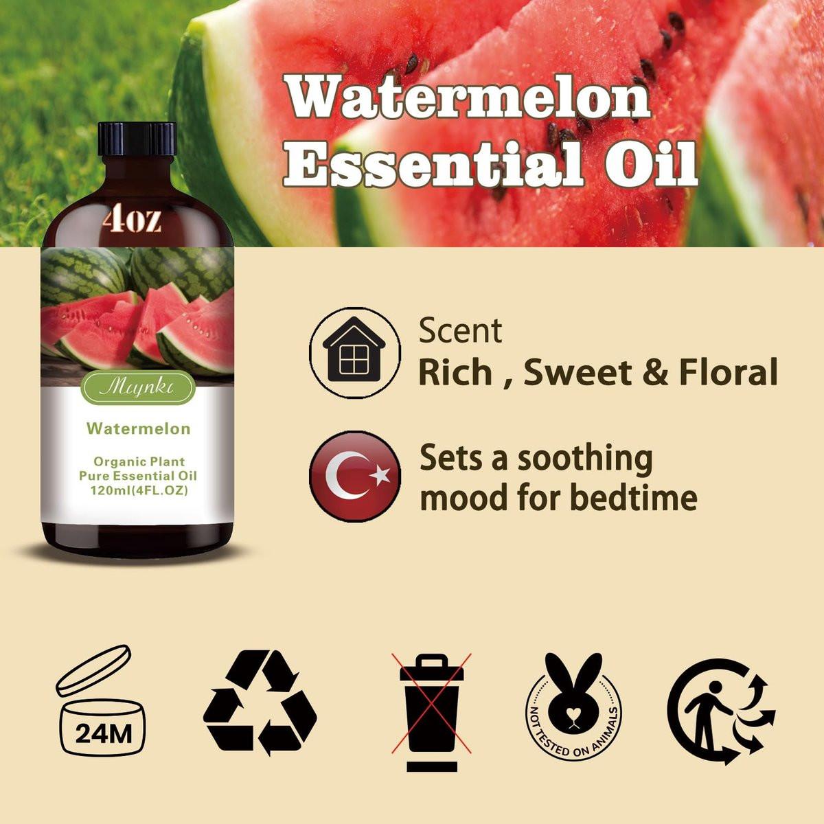 Wassermelone Duftöl – Wassermelone Duftöl für Diffuser, Luftbefeuchter, DIY Kerzen, Seife, Frischer Duft, Sommer, Geschenkfertig – MLYNKL Wassermelone Öle (130 ml / 4,33 fl oz)