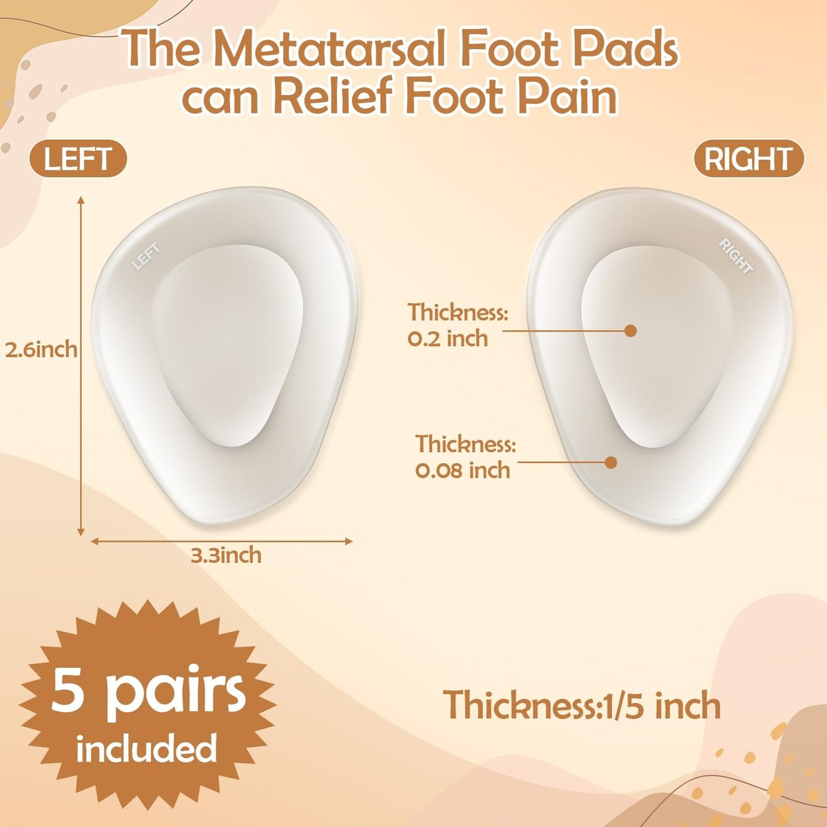 Shynek 10er-Pack Metatarsal-Pads für den Fußballen – Weiche Gel-Einlegesohlen mit Selbstklebung zur Schmerzlinderung bei Metatarsalgie und Morton-Neurom für Damen und Herren