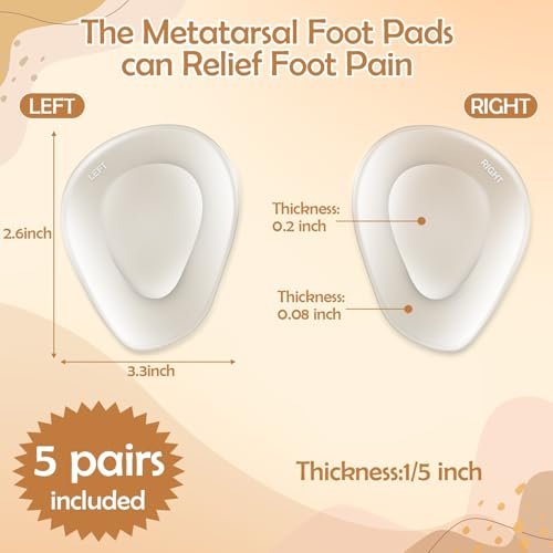Shynek 10er-Pack Metatarsal-Pads für den Fußballen – Weiche Gel-Einlegesohlen mit Selbstklebung zur Schmerzlinderung bei Metatarsalgie und Morton-Neurom für Damen und Herren