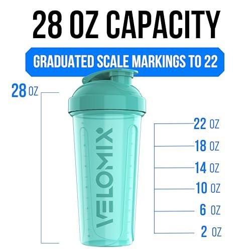 VELOMIX 2er-Pack 28 oz Proteinshaker-Flaschen für Proteinshakes - 2x Drahtschneebesen | Auslaufsichere Shaker-Becher für Proteinmischungen (Pink/Türkis)