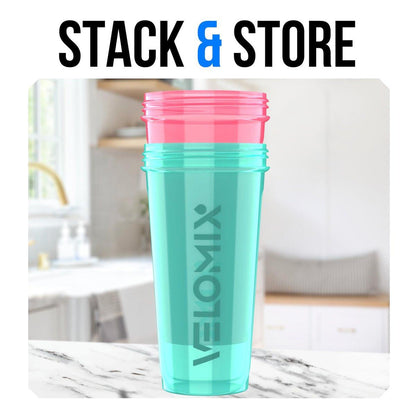VELOMIX 2er-Pack 28 oz Proteinshaker-Flaschen für Proteinshakes - 2x Drahtschneebesen | Auslaufsichere Shaker-Becher für Proteinmischungen (Pink/Türkis)
