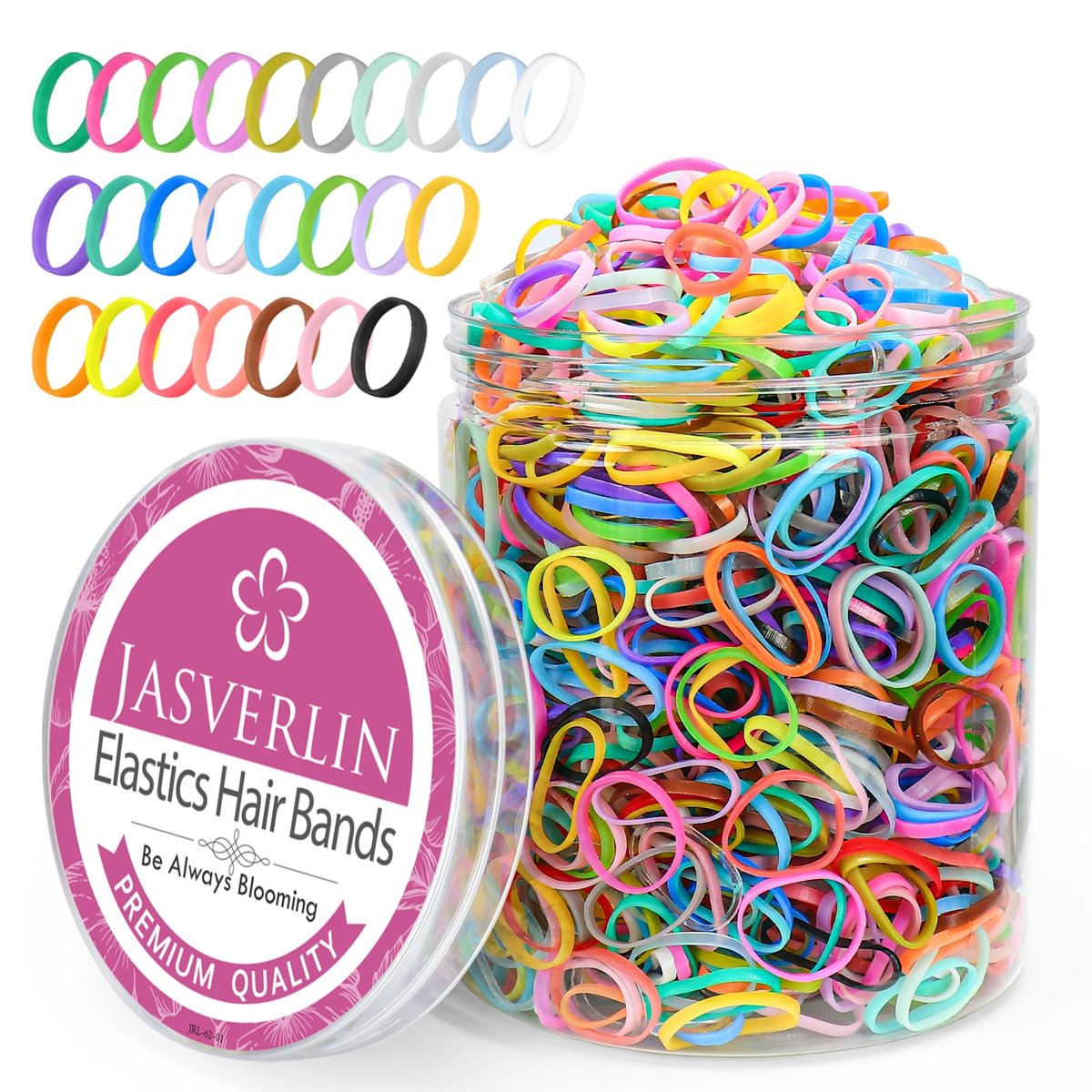 JASVERLIN Bunte Baby-Haargummis für Babys ohne Ziehen, 2000 Stück Mini-Elastik-Haarbänder für Mädchen und Kleinkinder, schadensfreie Regenbogen-Haargummis, 25 Farben