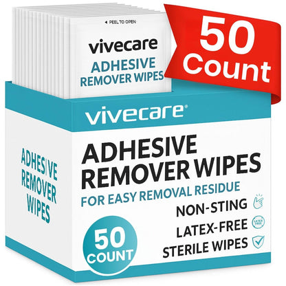 ViveCare Medizinische Kleberückstandsentferner-Tücher für die Haut (50er-Pack) – Sanfte Kleberentferner-Pads – Ostomie- und Stoma-Kleberentfernungstücher & Reiniger – Klebebarriere