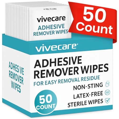 ViveCare Medizinische Kleberückstandsentferner-Tücher für die Haut (50er-Pack) – Sanfte Kleberentferner-Pads – Ostomie- und Stoma-Kleberentfernungstücher & Reiniger – Klebebarriere