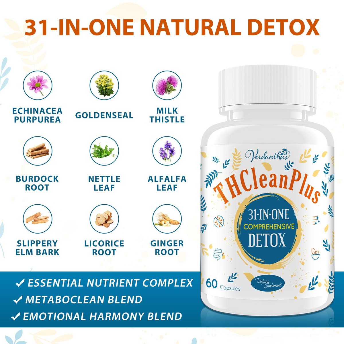 Verdanthus 31-in-ONE Detox und Leberreiniger – Schnelle Ganzkörper-Detox-Kur mit natürlichen Kräutern, 60 Kapseln – Hergestellt in den USA