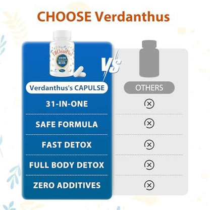 Verdanthus 31-in-ONE Detox und Leberreiniger – Schnelle Ganzkörper-Detox-Kur mit natürlichen Kräutern, 60 Kapseln – Hergestellt in den USA