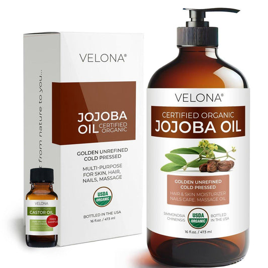 velona Jojobaöl USDA Bio - 16 Fl Oz in Glasflasche | 100% rein und natürlich | Gold, unraffiniert, kaltgepresst, hexanfrei | Feuchtigkeitsspendende Gesichts-, Haar-, Körper- und Hautpflege