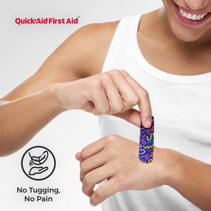 Quick Aid First Aid Wonderland Pflaster, bunte Pflaster Variety Pack 100 Stück, lustige Designs für Kinder und Erwachsene, sanfte Haftung, weich und atmungsaktiv, latexfrei, für kleine Schnitte und Schrammen, Erste-Hilfe-Bedarf