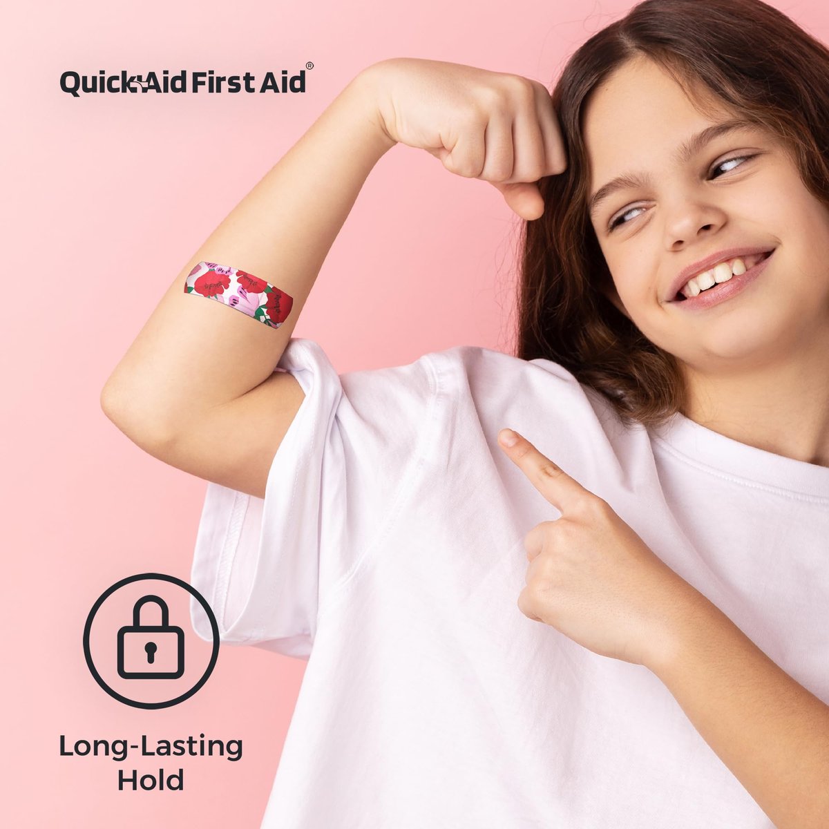 Quick Aid First Aid Blumenpflaster, Pflaster Variety Pack 100 Stück, lustige Designs für Kinder und Erwachsene, sanfte Haftung, weich, atmungsaktiv, latexfrei, für kleine Schnitte und Schürfwunden, Erste-Hilfe-Zubehör