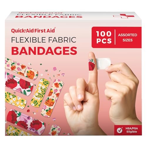 Quick Aid First Aid Blumenpflaster, Pflaster Variety Pack 100 Stück, lustige Designs für Kinder und Erwachsene, sanfte Haftung, weich, atmungsaktiv, latexfrei, für kleine Schnitte und Schürfwunden, Erste-Hilfe-Zubehör