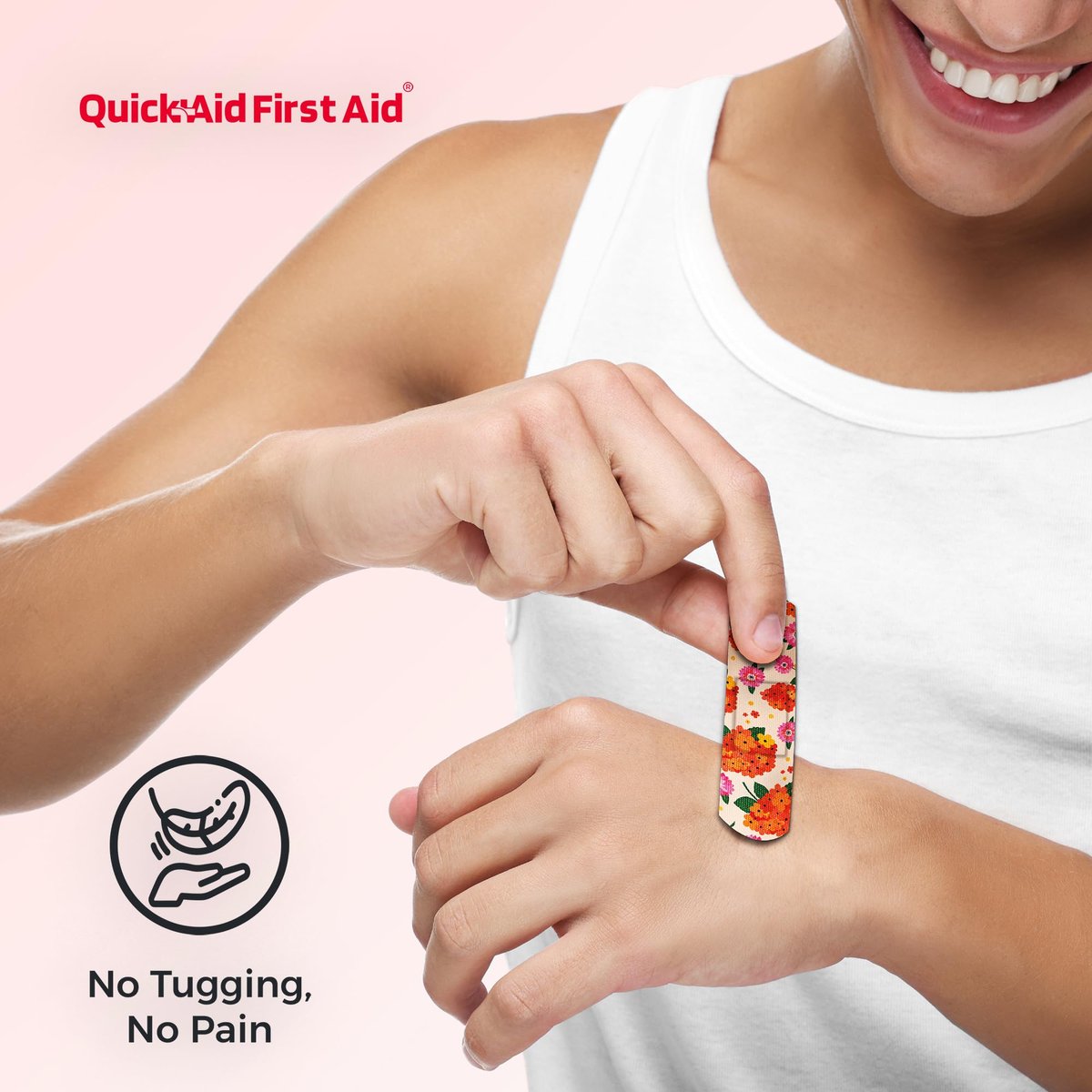 Quick Aid First Aid Blumenpflaster, Pflaster Variety Pack 100 Stück, lustige Designs für Kinder und Erwachsene, sanfte Haftung, weich, atmungsaktiv, latexfrei, für kleine Schnitte und Schürfwunden, Erste-Hilfe-Zubehör