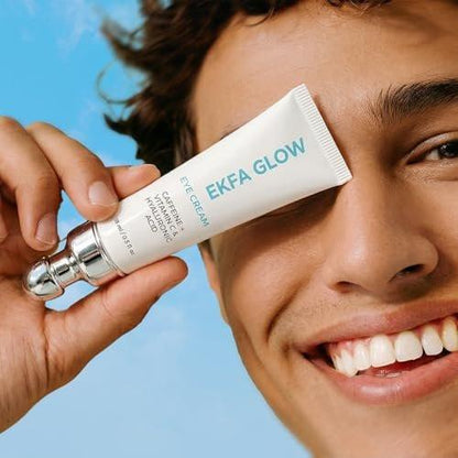 Ekfa Glow Caffeine Augencreme gegen dunkle Ringe & Schwellungen - Vitamin C & Hyaluronsäure Augencreme, Anti-Aging für Falten, feuchtigkeitsspendend & aufhellend, 15 ml