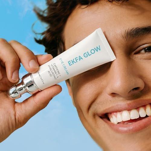 Ekfa Glow Caffeine Augencreme gegen dunkle Ringe & Schwellungen - Vitamin C & Hyaluronsäure Augencreme, Anti-Aging für Falten, feuchtigkeitsspendend & aufhellend, 15 ml