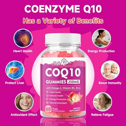 2er-Pack CoQ10 Gummis 250 mg mit Omega-3, Vitamin B3, Zink & Magnesium – Hochdosiertes Coenzym Q10 für Herzgesundheit, Zellenergie & Antioxidantien – 120 Stück