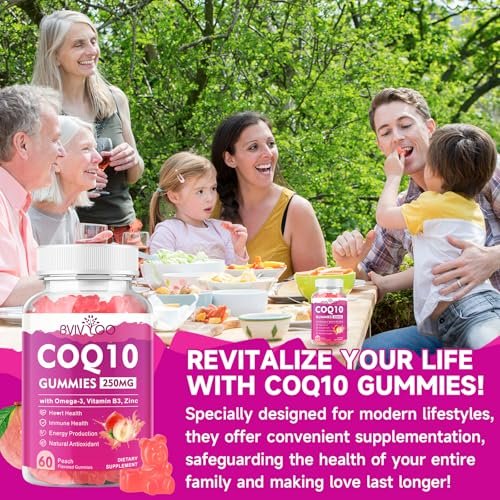 Zuckerfreie CoQ10 Gummis 250mg mit Omega-3, Vitamin B3, Zink & Magnesium – Hochabsorbierbares Coenzym Q10 für Herzgesundheit, Zellenergie & antioxidative Unterstützung, 60 Stück