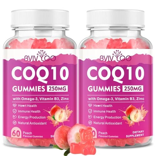 2er-Pack CoQ10 Gummis 250 mg mit Omega-3, Vitamin B3, Zink & Magnesium – Hochdosiertes Coenzym Q10 für Herzgesundheit, Zellenergie & Antioxidantien – 120 Stück