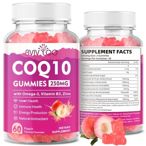 Zuckerfreie CoQ10 Gummis 250mg mit Omega-3, Vitamin B3, Zink & Magnesium – Hochabsorbierbares Coenzym Q10 für Herzgesundheit, Zellenergie & antioxidative Unterstützung, 60 Stück