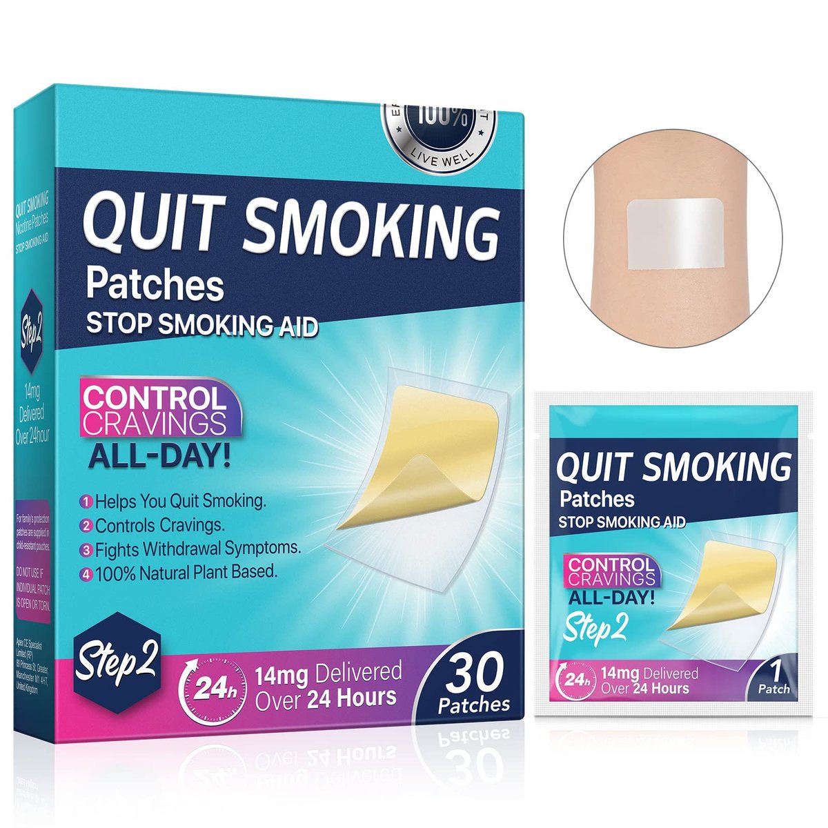 Step 2 Nikotinpflaster 14 mg – 30 Stück Aufhörhilfe mit 2 Wochen Wirkung, Effektive Anti-Raucher-Sticker