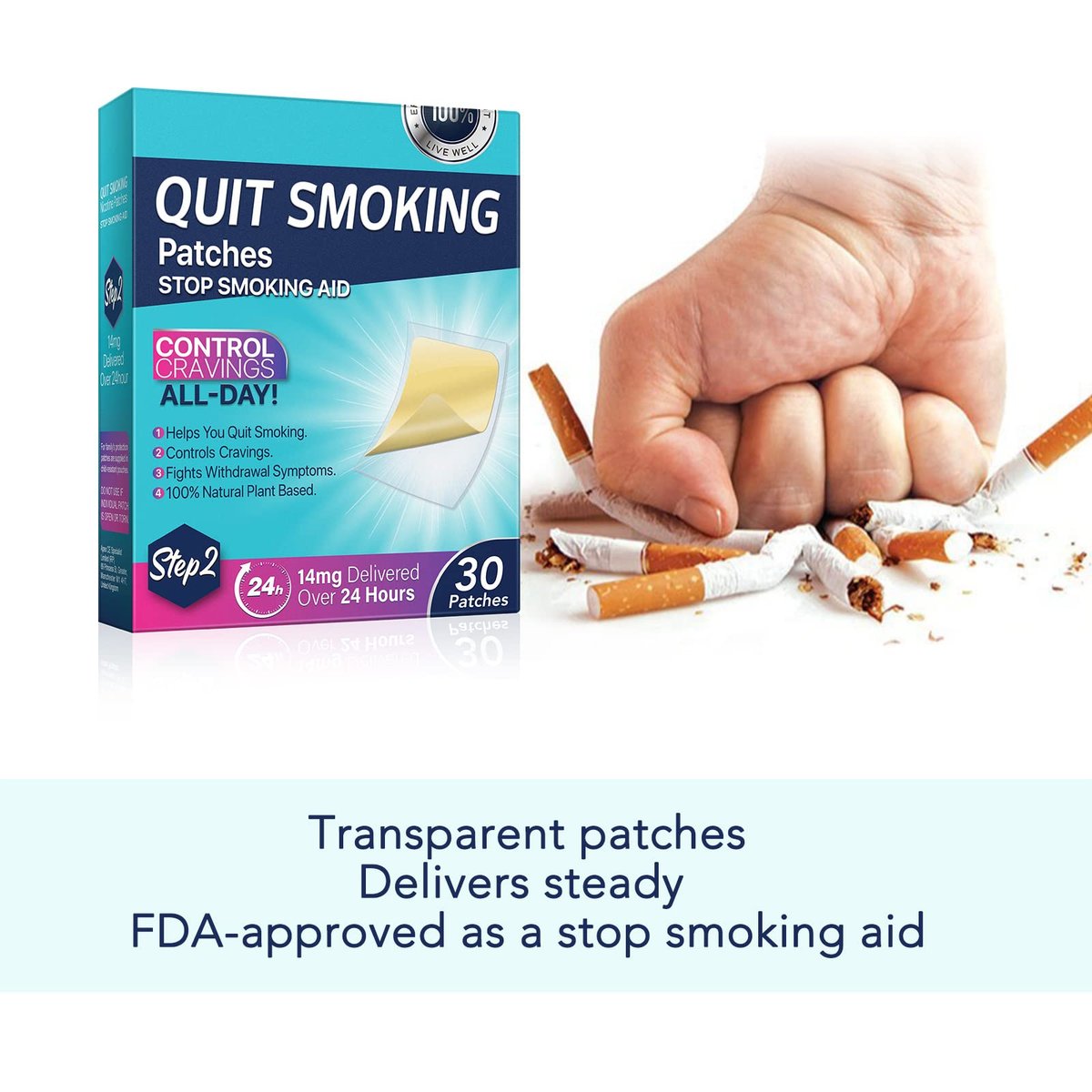 Step 2 Nikotinpflaster 14 mg – 30 Stück Aufhörhilfe mit 2 Wochen Wirkung, Effektive Anti-Raucher-Sticker