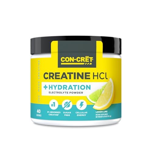 CON-CRET Kreatin HCl + Hydration | Elektrolyt-Pulver-Dose | Lemon Lime | Zuckerfreie Elektrolyte | Rehydrationsformel mit Kalium, Natrium, Zink, Magnesium zur Hydratation & Erholung (40 Portionen)