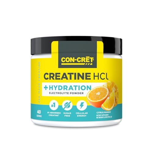 CON-CRET Creatin HCl + Hydration | Elektrolytpulver | Zitrone Mango | Zuckerfreie Elektrolyte | Rehydrationsformel mit Kalium, Natrium, Zink, Magnesium für Hydration & Regeneration (40 Portionen)