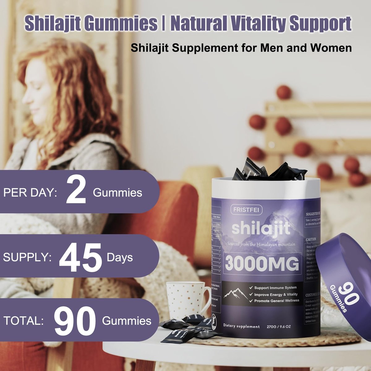Reine Himalaya Shilajit Gummis für Männer & Frauen – 100% natürlich & bio | 85+ Spurenelemente & Fulvinsäure | 90 Stück | Einzeln verpackt