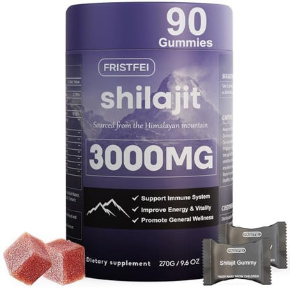Reine Himalaya Shilajit Gummis für Männer & Frauen – 100% natürlich & bio | 85+ Spurenelemente & Fulvinsäure | 90 Stück | Einzeln verpackt