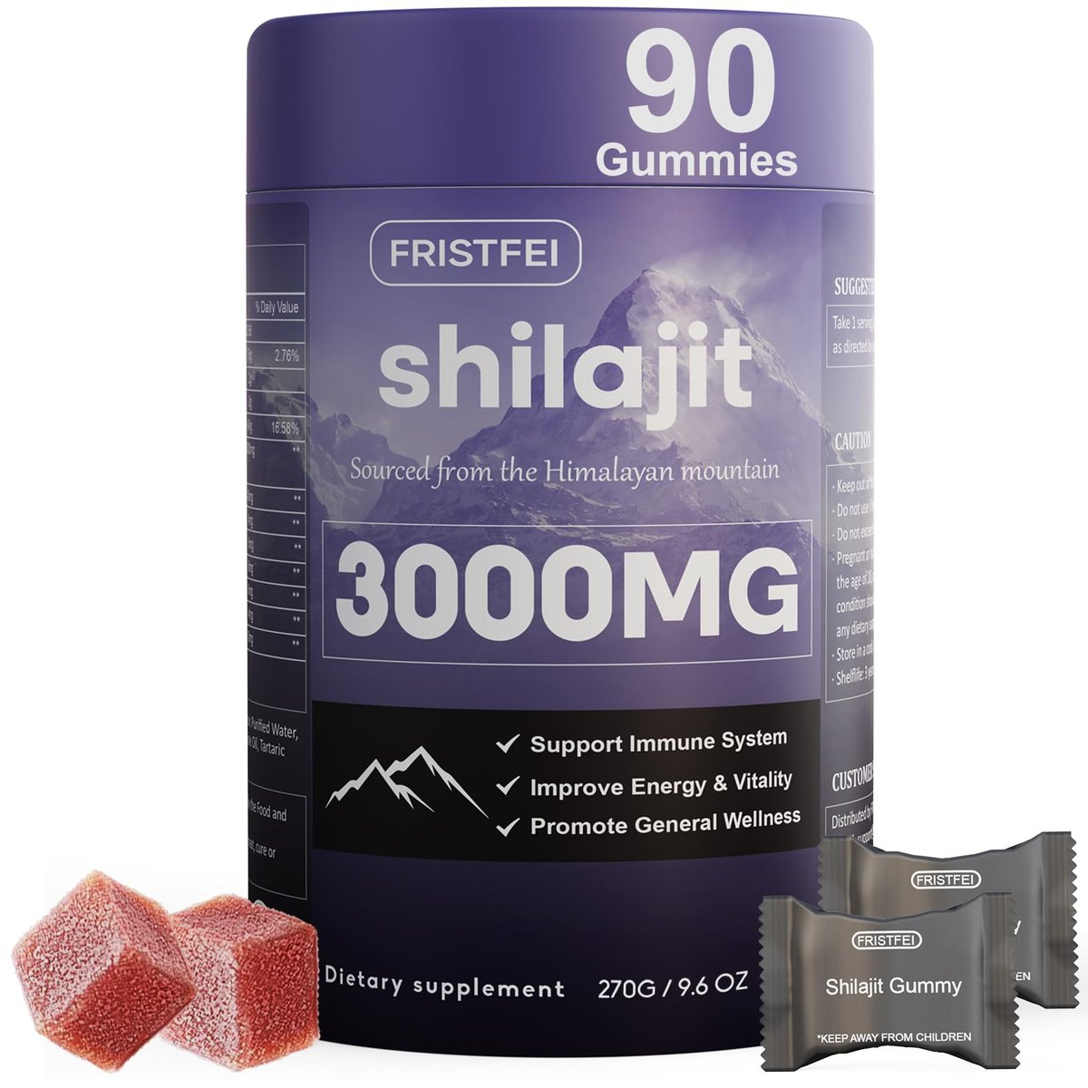 Reine Himalaya Shilajit Gummis für Männer & Frauen – 100% natürlich & bio | 85+ Spurenelemente & Fulvinsäure | 90 Stück | Einzeln verpackt