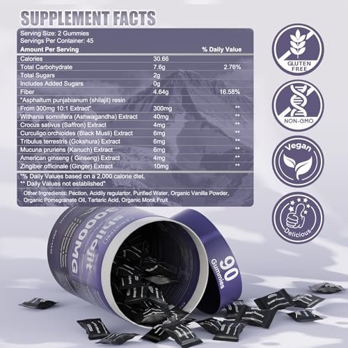Reine Himalaya Shilajit Gummis für Männer & Frauen – 100% natürlich & bio | 85+ Spurenelemente & Fulvinsäure | 90 Stück | Einzeln verpackt