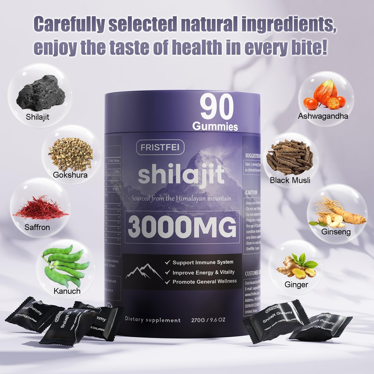 Reine Himalaya Shilajit Gummis für Männer & Frauen – 100% natürlich & bio | 85+ Spurenelemente & Fulvinsäure | 90 Stück | Einzeln verpackt