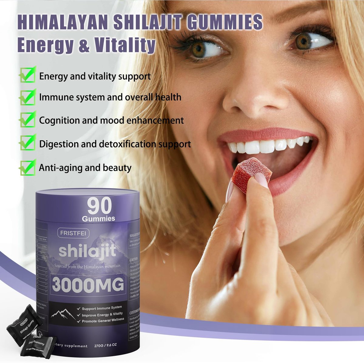 Reine Himalaya Shilajit Gummis für Männer & Frauen – 100% natürlich & bio | 85+ Spurenelemente & Fulvinsäure | 90 Stück | Einzeln verpackt