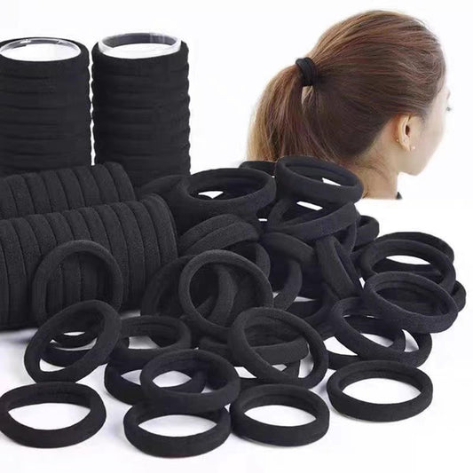 200 Stück Schwarze Haargummis für Frauen und Mädchen – Nahtlose Dicke Haarbänder, Elastische Haargummis ohne Schäden, Baumwollgummis für Zöpfe und Pferdeschwänze, Sanfte Haaraccessoires
