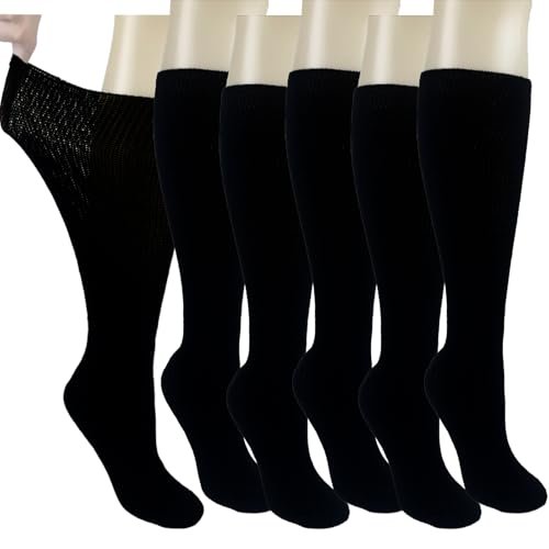 Ioryzek Bariatrische Diabetikersocken für Damen und Herren, Extra weite Wade Kniestrümpfe für geschwollene Füße, Lymphödem, Neuropathie, Ödeme, Nicht einschnürende Krankenhaus-Wanderschuhe Socken, 3 Paar Schwarz