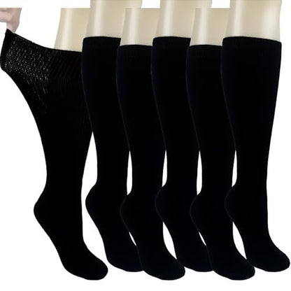 Ioryzek Bariatrische Diabetikersocken für Damen und Herren, Extra weite Wade Kniestrümpfe für geschwollene Füße, Lymphödem, Neuropathie, Ödeme, Nicht einschnürende Krankenhaus-Wanderschuhe Socken, 3 Paar Schwarz