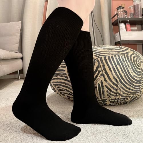 Ioryzek Bariatrische Diabetikersocken für Damen und Herren, Extra weite Wade Kniestrümpfe für geschwollene Füße, Lymphödem, Neuropathie, Ödeme, Nicht einschnürende Krankenhaus-Wanderschuhe Socken, 3 Paar Schwarz