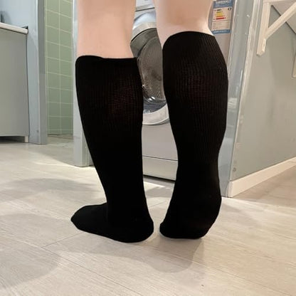 Ioryzek Bariatrische Diabetikersocken für Damen und Herren, Extra weite Wade Kniestrümpfe für geschwollene Füße, Lymphödem, Neuropathie, Ödeme, Nicht einschnürende Krankenhaus-Wanderschuhe Socken, 3 Paar Schwarz