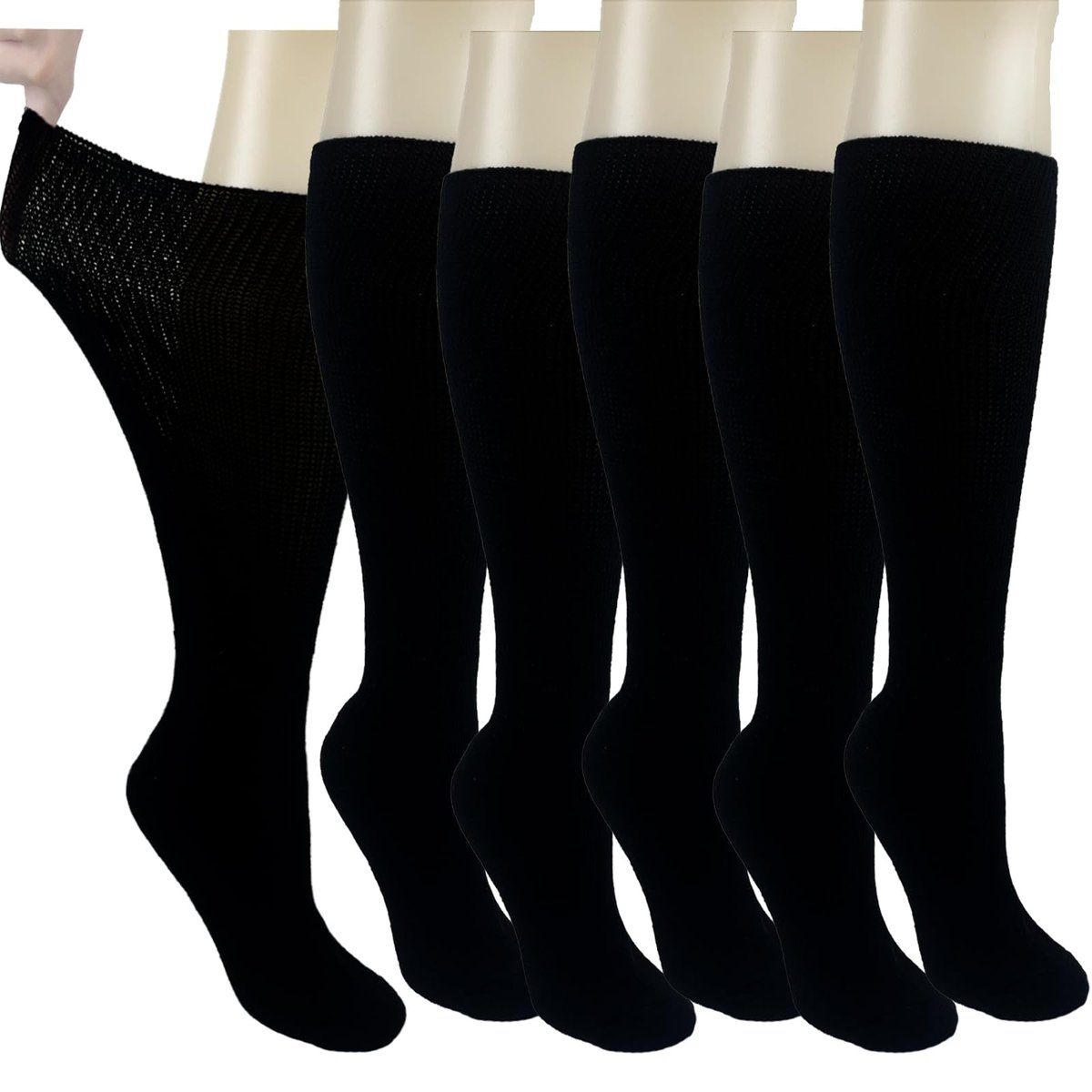Ioryzek Bariatrische Diabetikersocken für Damen und Herren, Extra weite Wade Kniestrümpfe für geschwollene Füße, Lymphödem, Neuropathie, Ödeme, Nicht einschnürende Krankenhaus-Wanderschuhe Socken, 3 Paar Schwarz