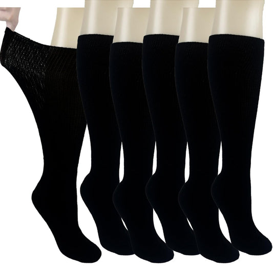 Ioryzek Bariatrische Diabetikersocken für Damen und Herren, Extra weite Wade Kniestrümpfe für geschwollene Füße, Lymphödem, Neuropathie, Ödeme, Nicht einschnürende Krankenhaus-Wanderschuhe Socken, 3 Paar Schwarz
