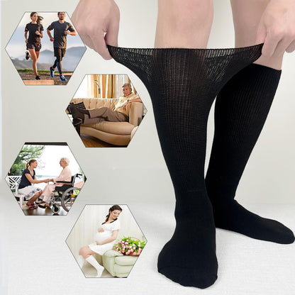 Ioryzek Bariatrische Diabetikersocken für Damen und Herren, Extra weite Wade Kniestrümpfe für geschwollene Füße, Lymphödem, Neuropathie, Ödeme, Nicht einschnürende Krankenhaus-Wanderschuhe Socken, 3 Paar Schwarz