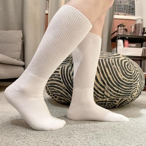 Ioryzek Bariatrische Diabetikersocken für Damen und Herren, Extra weite Wade Kniestrümpfe für geschwollene Füße, Lymphödem, Neuropathie, Ödeme, Nicht einengende Krankenhaus Gehstiefel Socken, 3 Paar Weiß