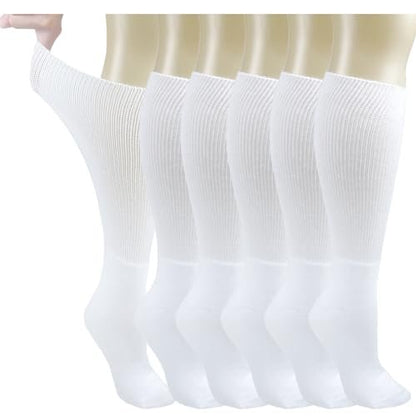 Ioryzek Bariatrische Diabetikersocken für Damen und Herren, Extra weite Wade Kniestrümpfe für geschwollene Füße, Lymphödem, Neuropathie, Ödeme, Nicht einengende Krankenhaus Gehstiefel Socken, 3 Paar Weiß