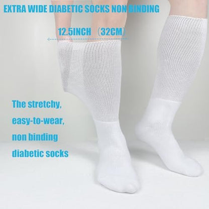Ioryzek Bariatrische Diabetikersocken für Damen und Herren, Extra weite Wade Kniestrümpfe für geschwollene Füße, Lymphödem, Neuropathie, Ödeme, Nicht einengende Krankenhaus Gehstiefel Socken, 3 Paar Weiß