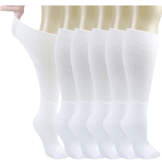 Ioryzek Bariatrische Diabetikersocken für Damen und Herren, Extra weite Wade Kniestrümpfe für geschwollene Füße, Lymphödem, Neuropathie, Ödeme, Nicht einengende Krankenhaus Gehstiefel Socken, 3 Paar Weiß