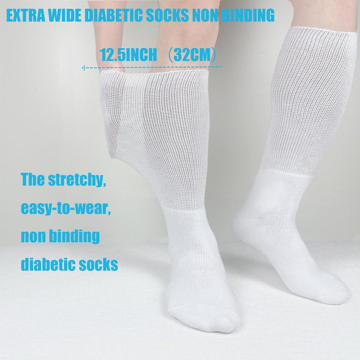 Ioryzek Bariatrische Diabetikersocken für Damen und Herren, Extra weite Wade Kniestrümpfe für geschwollene Füße, Lymphödem, Neuropathie, Ödeme, Nicht einengende Krankenhaus Gehstiefel Socken, 3 Paar Weiß