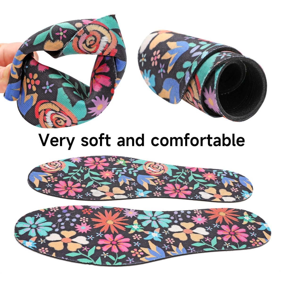 LMHCISO No-Show-Socken für Damen – Blumenmuster, geruchshemmend, rutschfest, waschbar, Größe 6-9