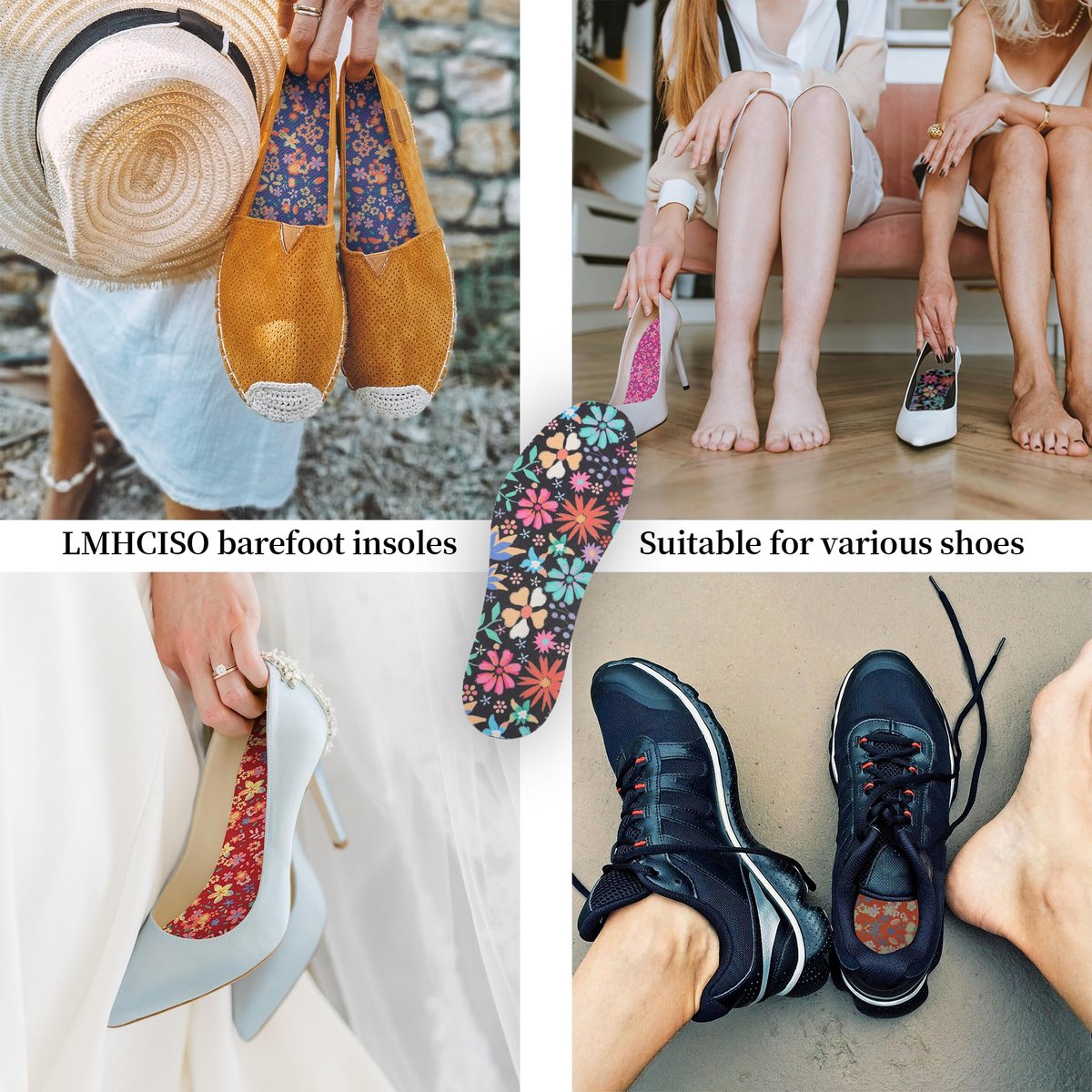 LMHCISO No-Show-Socken für Damen – Blumenmuster, geruchshemmend, rutschfest, waschbar, Größe 6-9